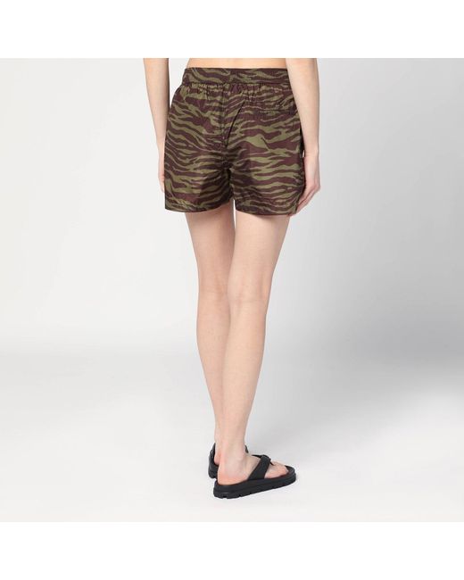 The Attico Multicolor Zebra Shorts In Khaki/brown Nylon