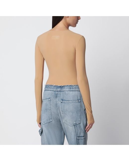 MM6 by Maison Margiela Blue Flesh-Tone Long-Sleeve Lycra Jersey Bodysuit