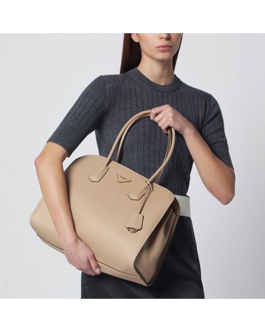Prada Natural Large Sandcolored Leather Shopping Bag