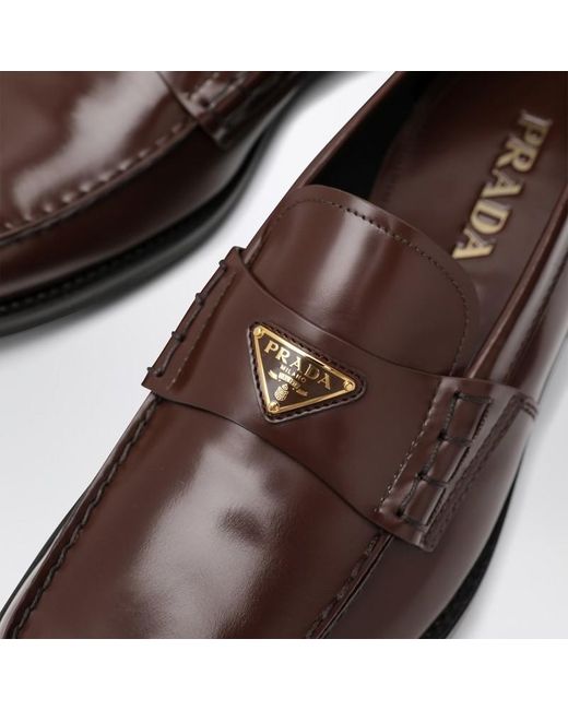 Mocassins En Cuir Brossé Couleur Racine Prada pour homme en coloris Brown
