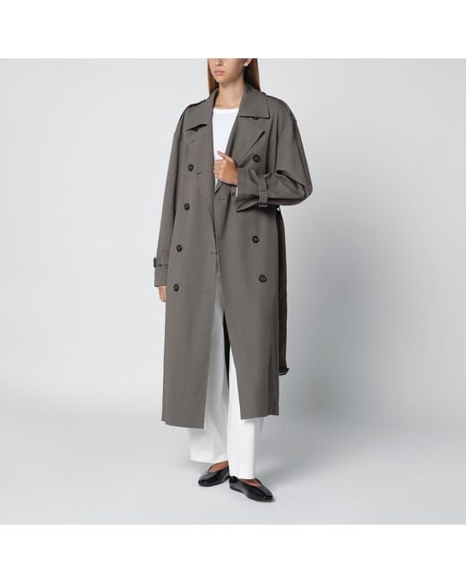 Totême Gray Taupe Double-Breasted Cotton-Blend Trench Coat