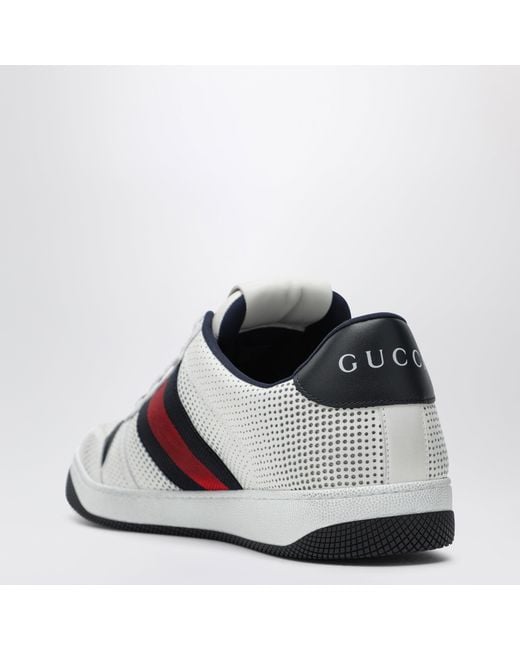 Gucci White Perforated Leather Screener Sneakers for men