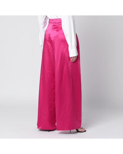 Dries Van Noten Pink Wide Pleated Fuchsia Satin Trousers