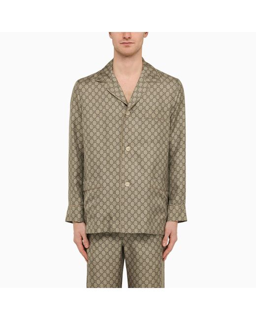 Gucci Gray Beige/ebony Silk gg Print Jacket for men