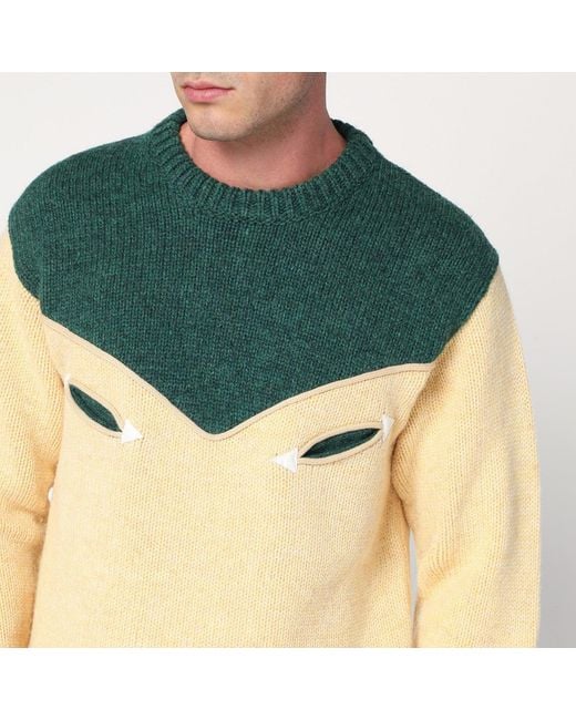 Prada Green Cream And Emerald Wool Sweater for men