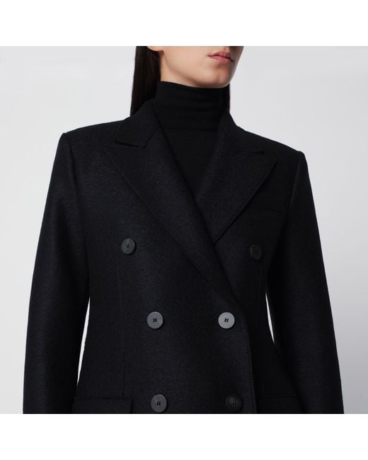 Harris Wharf London Black Long Double-Breasted Wool Coat