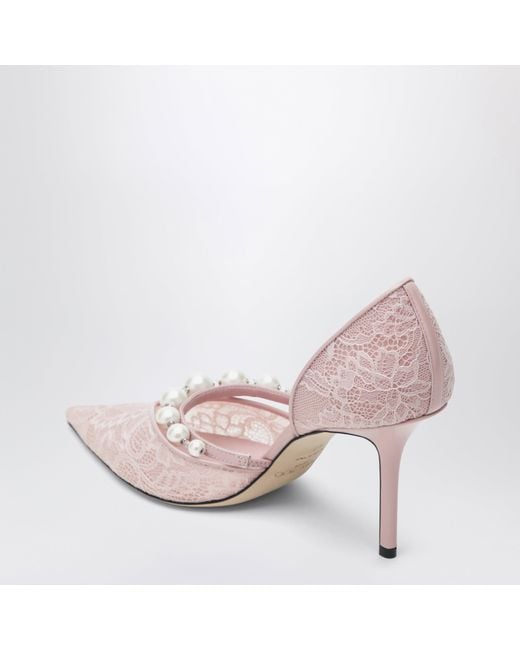 Jimmy Choo Pink Lace Decollete With Pearl Decoration