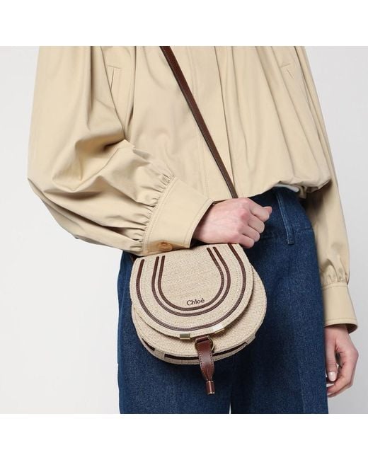 Chloé Brown Kleine Saddle Marcie Tasche Mit Raffia-Effekt