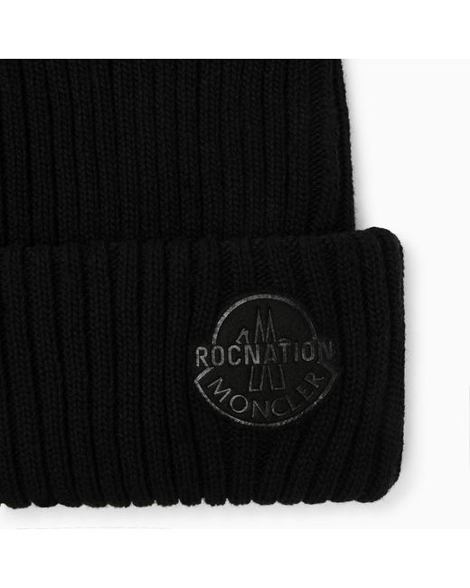 Cuffia nera in lana con logo di MONCLER X ROC NATION in Black da Uomo