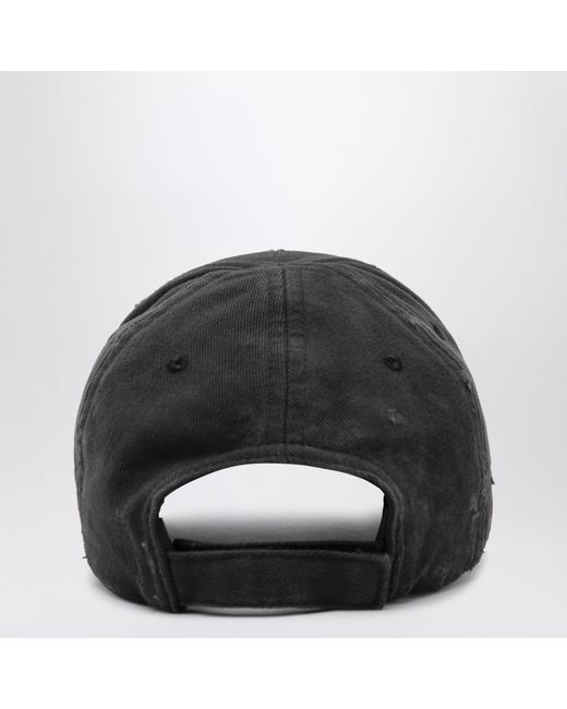 Balenciaga Black Cotton Drill Baseball Cap With Logo for men