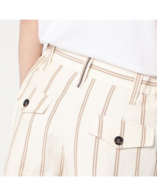 Pantalone beige a righe in lino e cotone di Brunello Cucinelli in Natural