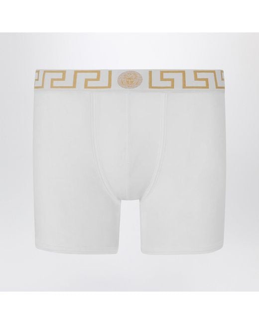 Versace White Fitted Boxers With Greca Waistband for men