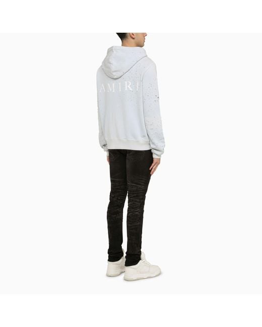 Amiri White Gray Hoodie With Wear And Tear for men
