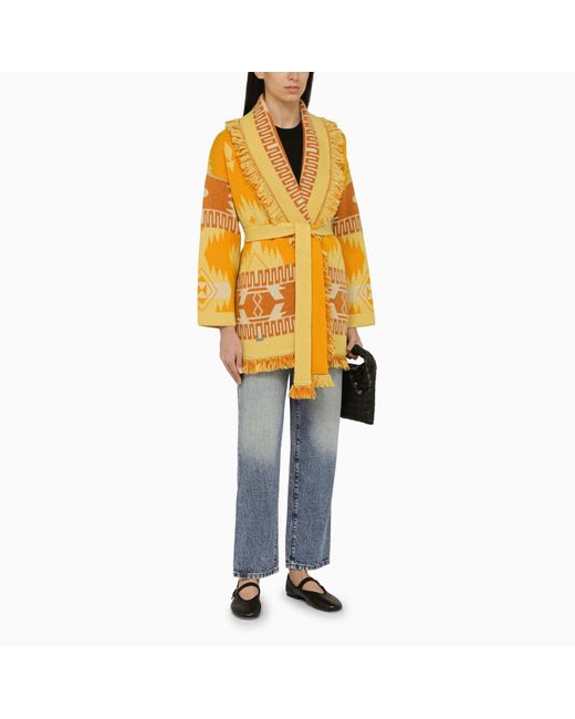 Alanui Yellow/orange Cashmere Cardigan With Belt