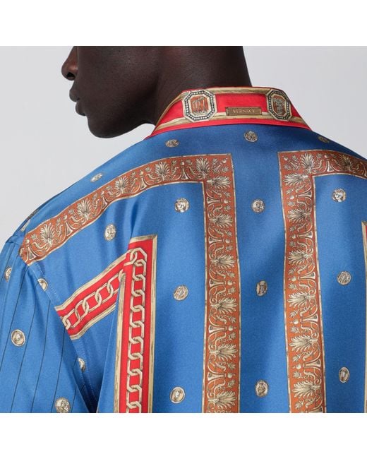 Versace Blue Regular Printed Silk Twill Shirt for men