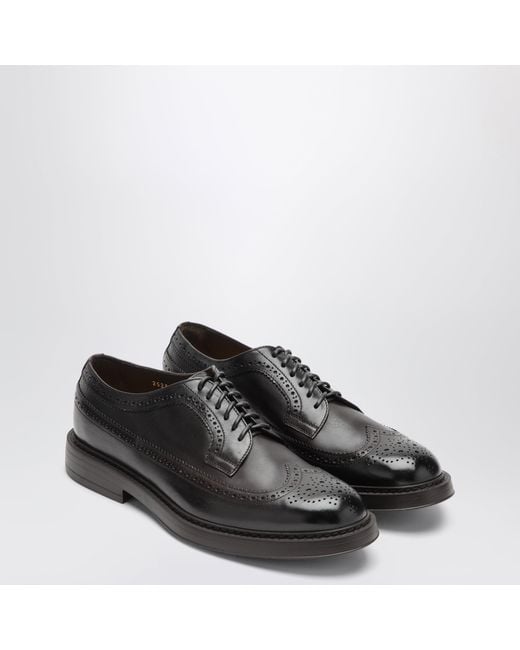 Doucal's Black Dark Leather Derby Shoes With Brogue Detailing for men