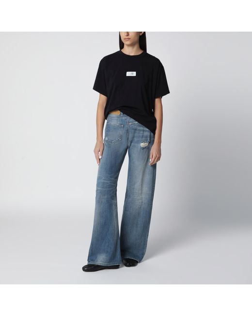 MM6 by Maison Margiela Black Cotton Jersey T-Shirt With Logo Patch