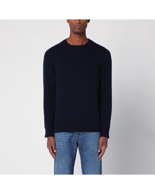 Drumohr Blue Cashmere Crew-neck Sweater for men