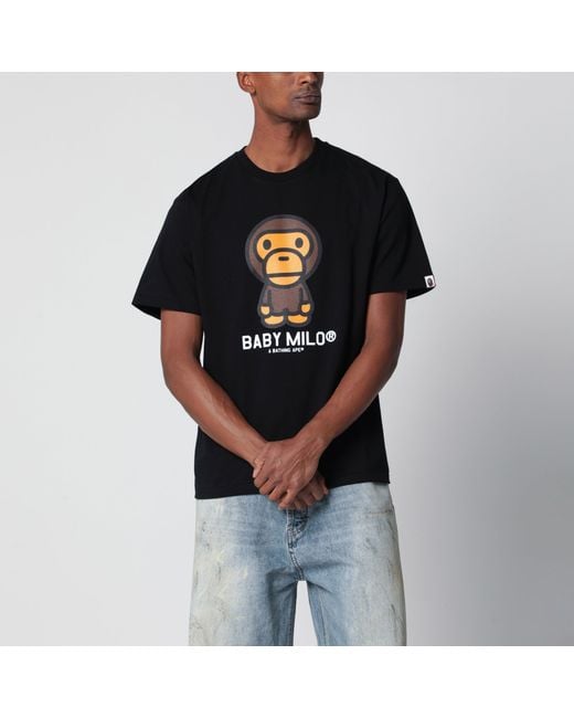 A Bathing Ape Black T-Shirt With Baby Milo Print for men