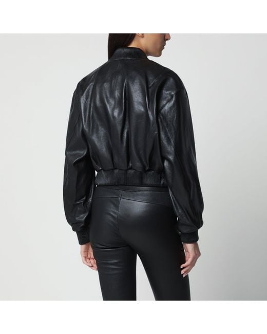 Arma Black Hannah Cropped Leather Bomber Jacket
