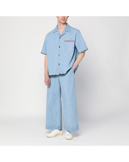 Valentino Blue Denim Shirt With Floral Trims for men