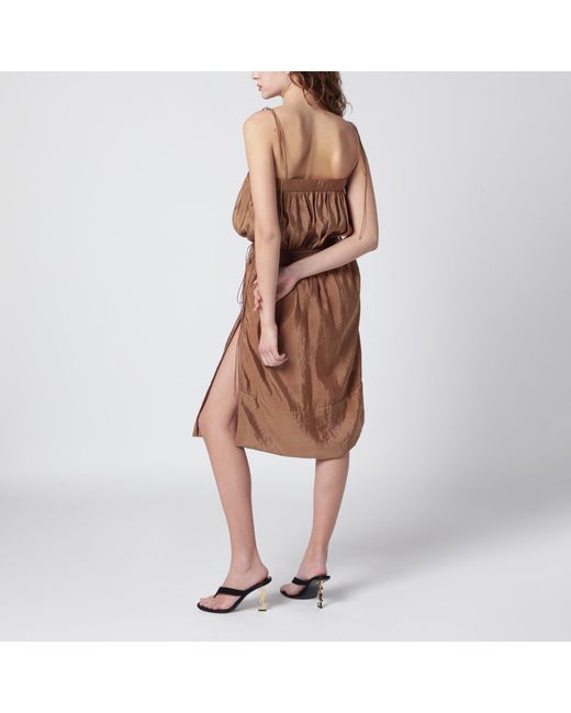 Saint Laurent Brown Caramel-Coloured Nylon Blend Crepe Dress
