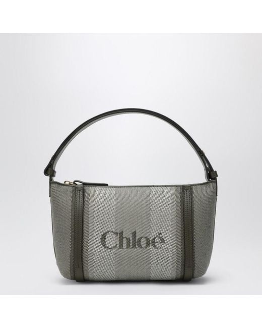 Borsa carry a righe verde scura in tela di Chloé in Metallic