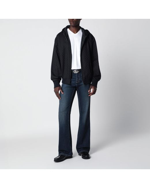 Gucci Black Ultramarine Gg Cotton Canvas Zip Hooded Jacket for men