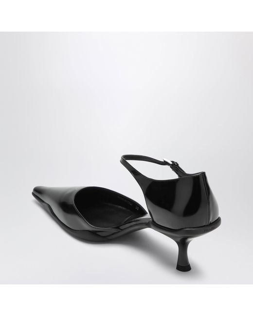 Prada Black Brushed Leather Side-Open Pumps