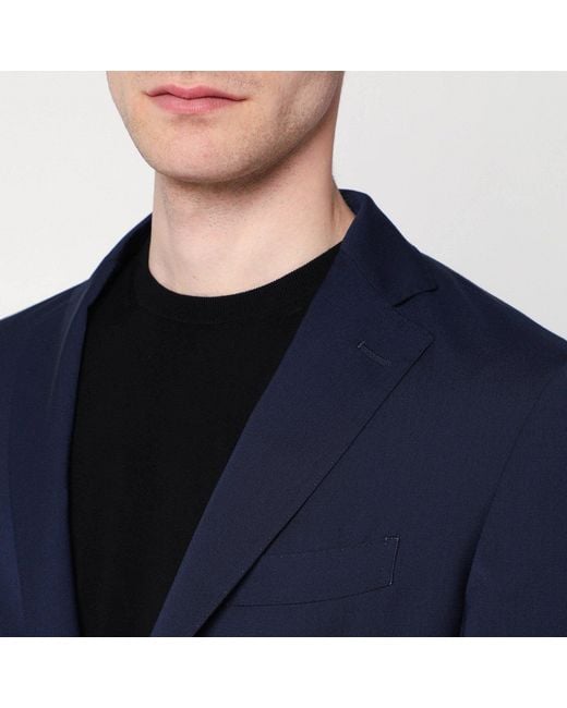 Santaniello Blue Wool Blend Single Breasted Jacket for men