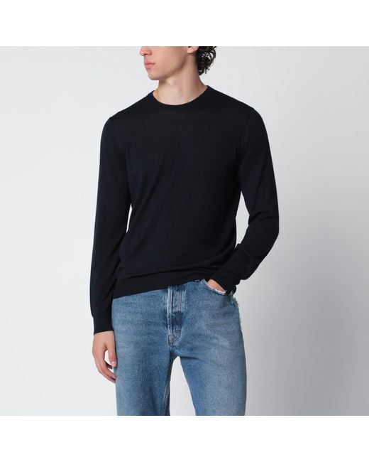 Drumohr Black Wool Crew-Neck Sweater for men