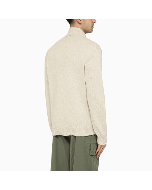 Stone Island Natural Ivory Cotton And Linen Turtleneck Pullover for men