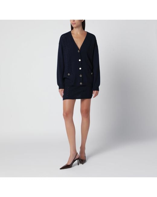 Alessandra Rich Blue Merino Wool Knit Cardigan