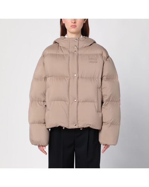 Miu Miu Natural Padded Jacket With Logo