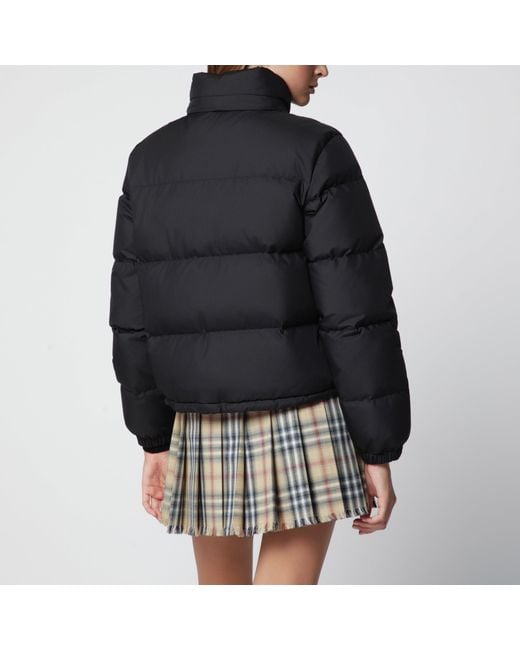 Burberry Black Zip-Up Down Jacket With Check Detail