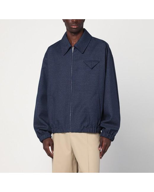 Bottega Veneta Blaue Wolljacke Mit Reißverschluss in Blue für Herren