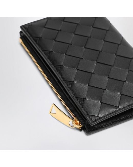 Bottega Veneta Black Medium Bi-fold Wallet In Intrecciato