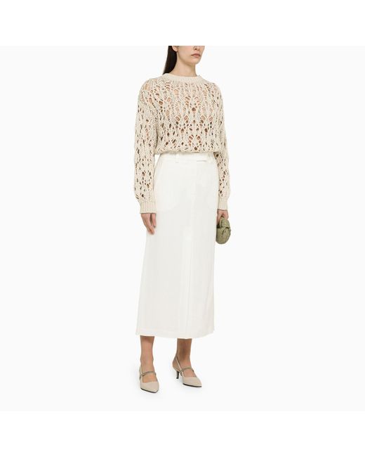 Brunello Cucinelli White Linen-blend Skirt