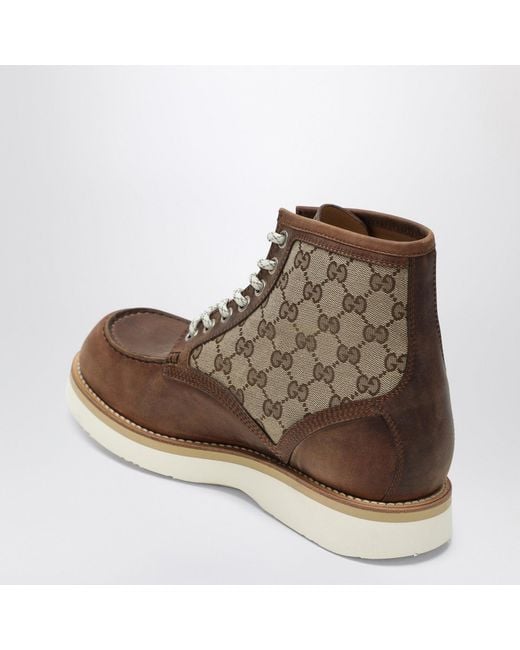 Gucci Schnürstiefelette Mit Gg-Einsatz in Brown für Herren
