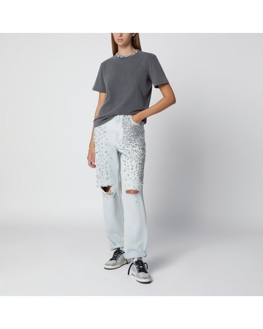 Golden Goose Deluxe Brand Gray Light Jeans With Cabochon Crystals