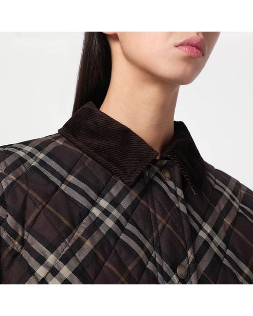 Burberry Black Cropped Quilted Nylon Jacket With Check Pattern