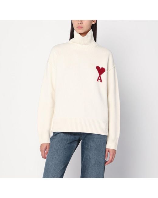 AMI White Ami De Coeur Turtleneck Sweater
