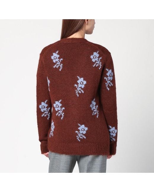 Jil Sander Red Cardigan With Floral Inlay