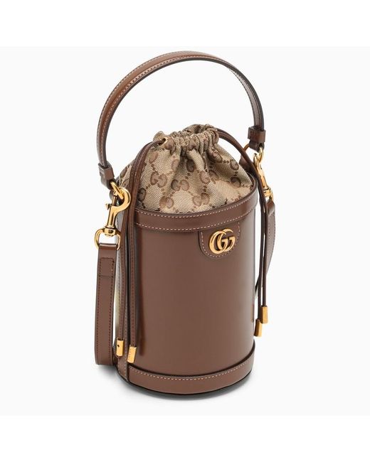 Mini borsa a secchiello ophidia in pelle di Gucci in Brown