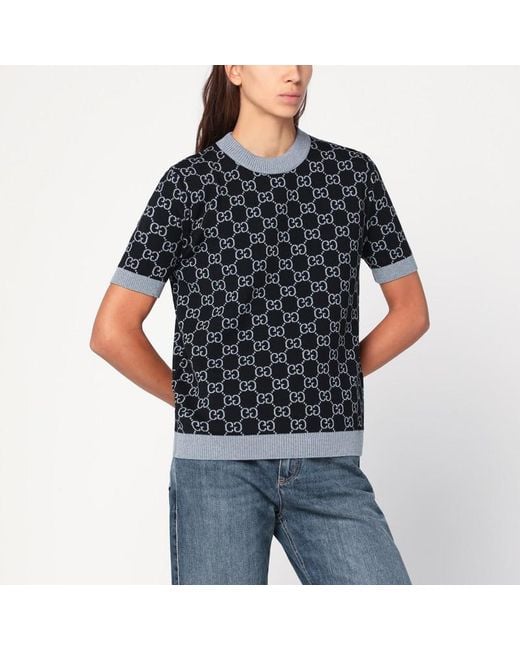 Gucci Blue Sweater With Gg Pattern