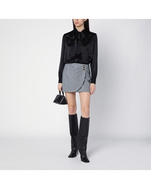 Alessandra Rich Black Silk Shirt With Bow