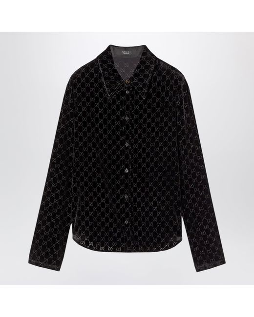 Gucci Black Gg Stretch Dévoré Velvet Shirt for men
