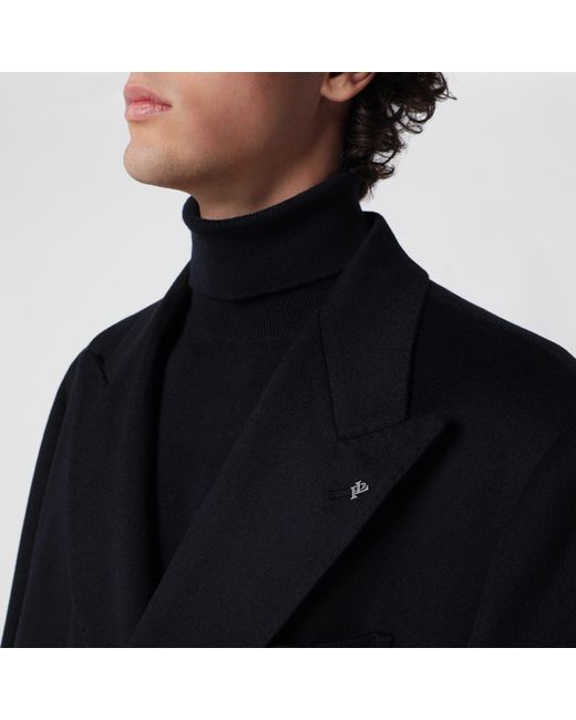 Tagliatore Black Double-Breasted Wool Coat for men