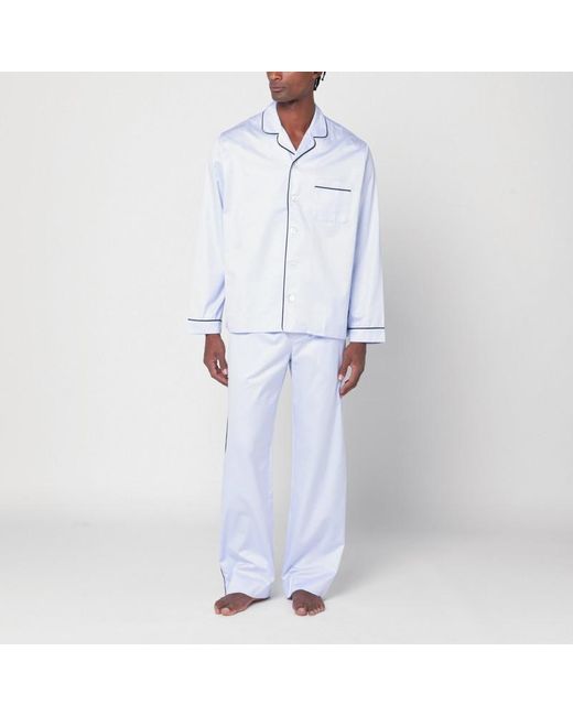 Tekla White Light Blue Pyjama Shirt for men