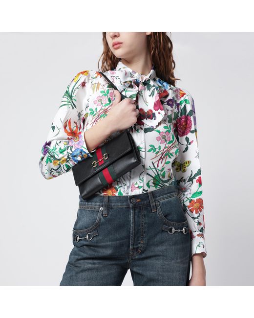 Gucci Black Horsebit Web Wallet With Strap